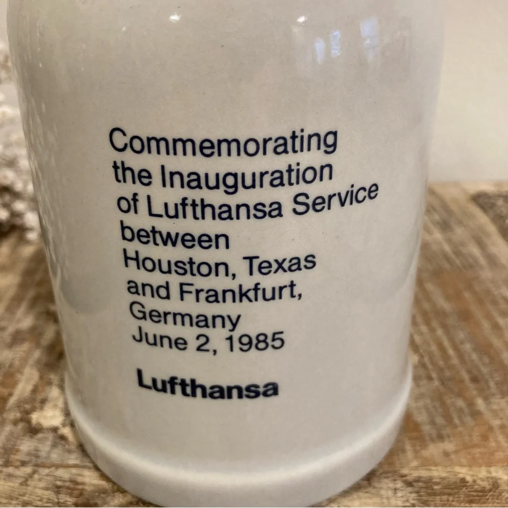 Vintage Lufthansa Stoneware Commemorative Beer Stein Houston - Frankfort 1985
